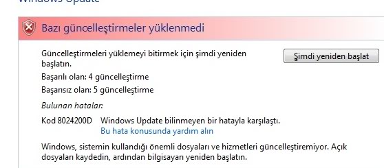  Windows Vista Update hatası (80070490)