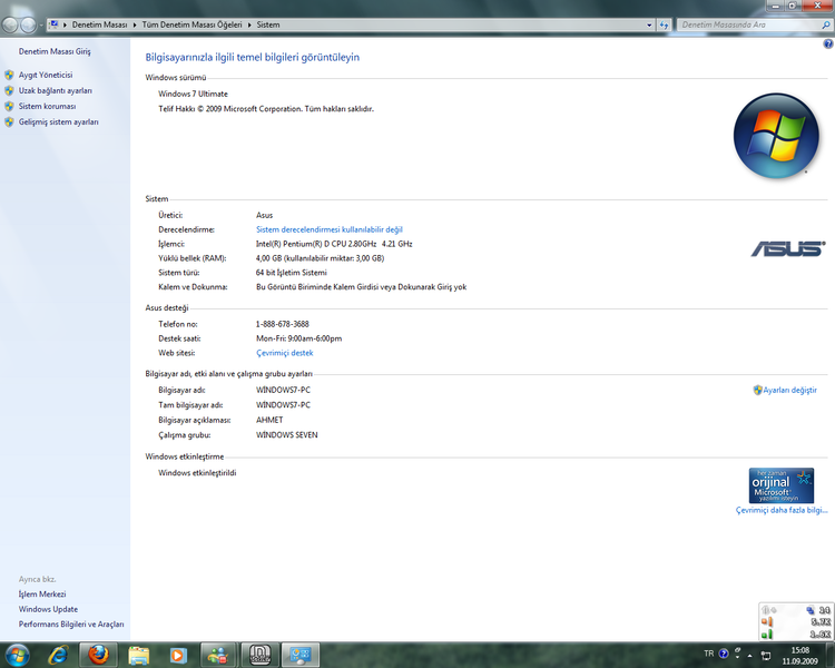  Windows 7 x64 Son Sürüm 4 gb rami 3 gb görüyo