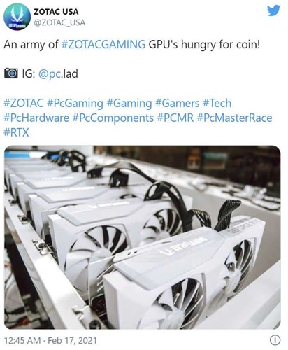 Zotac GPU madenciliğini destekleyen tweet attı, üstüne oyuncuları etiketledi