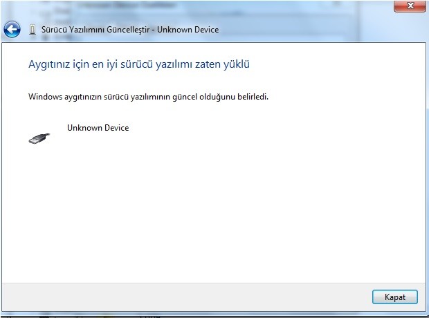 Unknown Device bağlantı sorunu