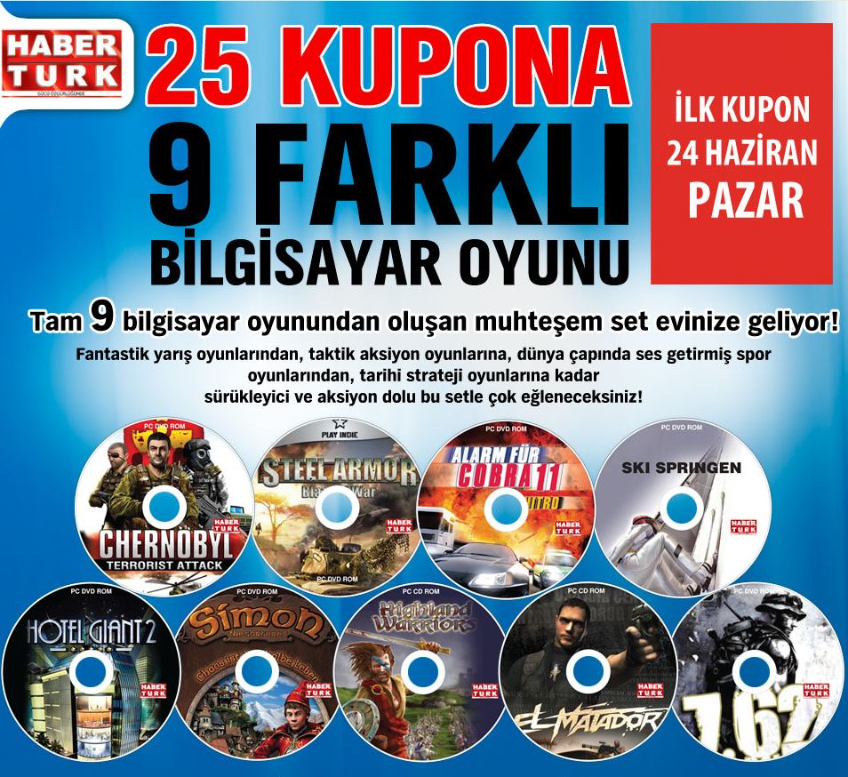  Habertürkden 9 adet Oyun DVD'si