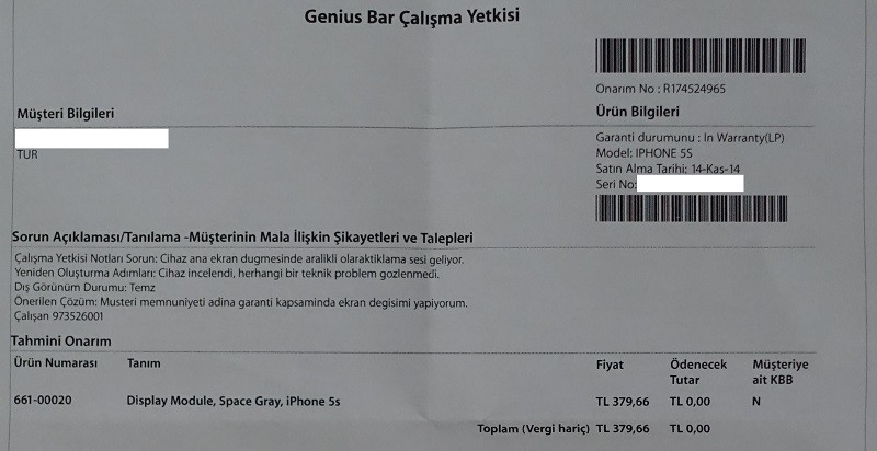  iphone 5s 32gb siyah 14.11.2016 tarihine kadar apple Türkiye garantili sıfır ayarında