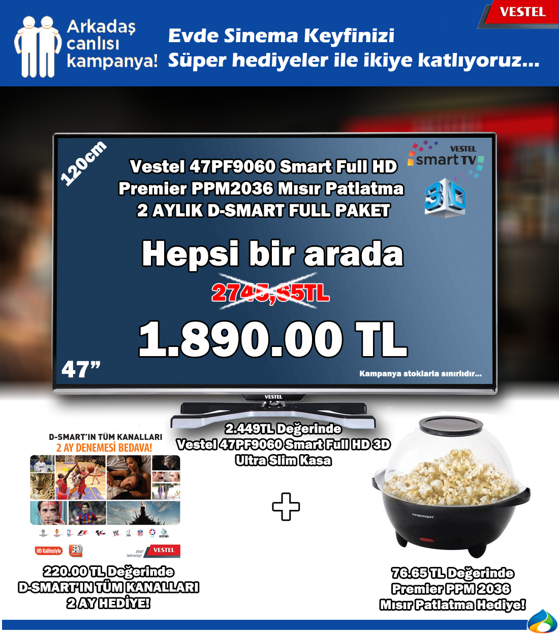  Vestel 3D SMART 47PF8060 47' LED TV