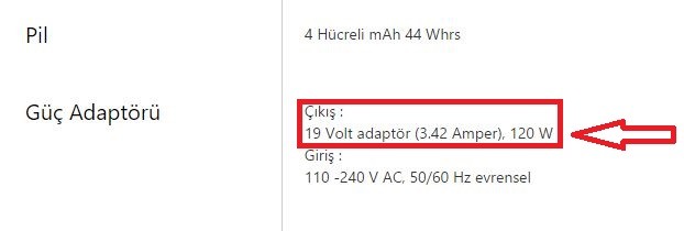  Notebook input adaptör output değeri Hk. yardım