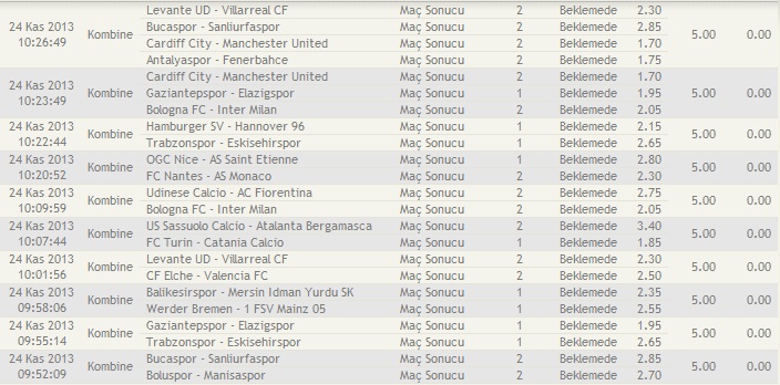  8 tane 2 maç - 1 tane 3 maç - 1 tane 4 maç