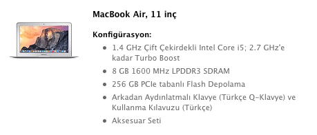 Macbook Air 13" ile takaslık Macbook Air 11.6" (Üstüne para vereceğim)