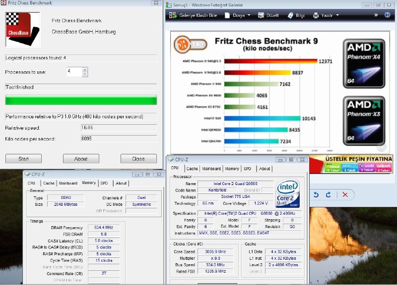  Intel Q6600 -  AMD Phenom II 940 BE (Everest 5.0, Toplam 30 Test)