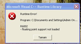  Microsoft Visual C++ Runtime Library (Hata)