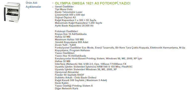  OLYMPIA OMEGA 1621 A3 FOTOKOPİ Makinesini Yazıcı Olarak Nasıl Kullanılır