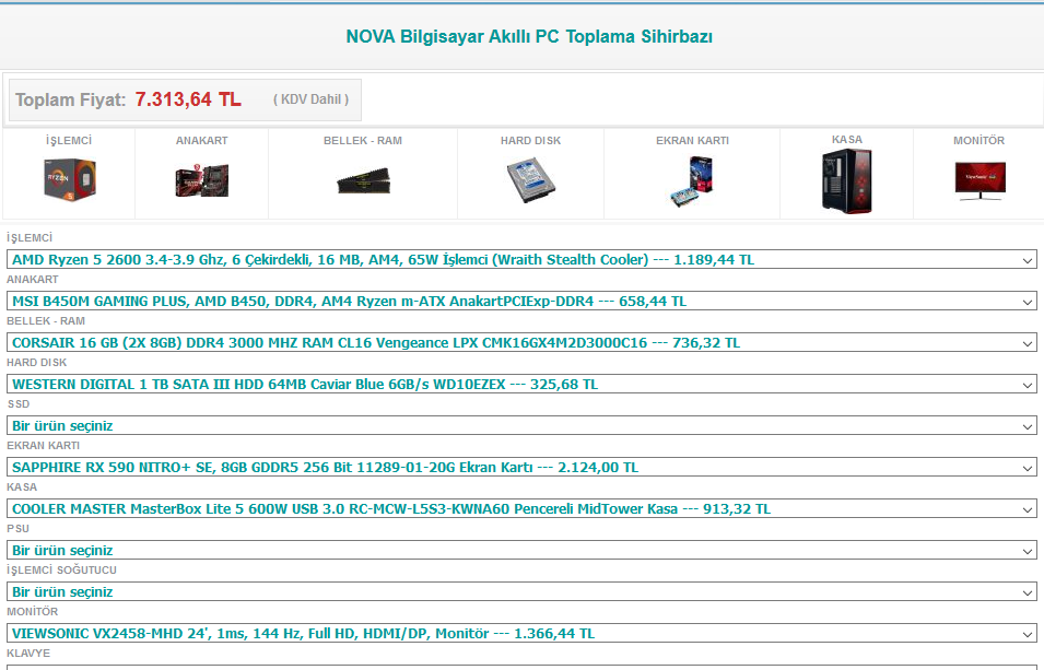 7000-7500 TL Monitör dahil oyun için Sistem tavsiyesi