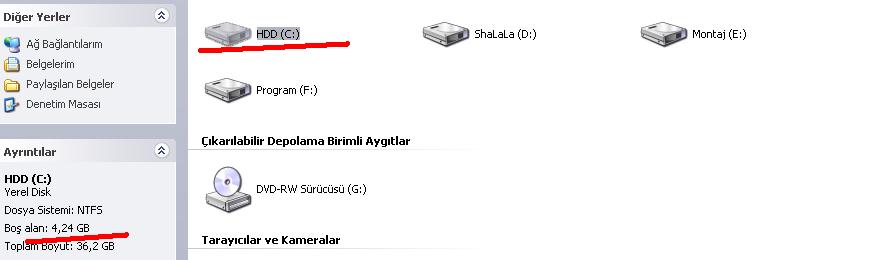  Hard Disk Boş Alan Sorunu