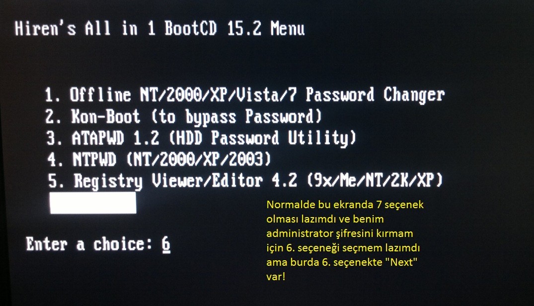  Hiren's BootCD programında sorun! (Administrator şifresini kıramıyorum)