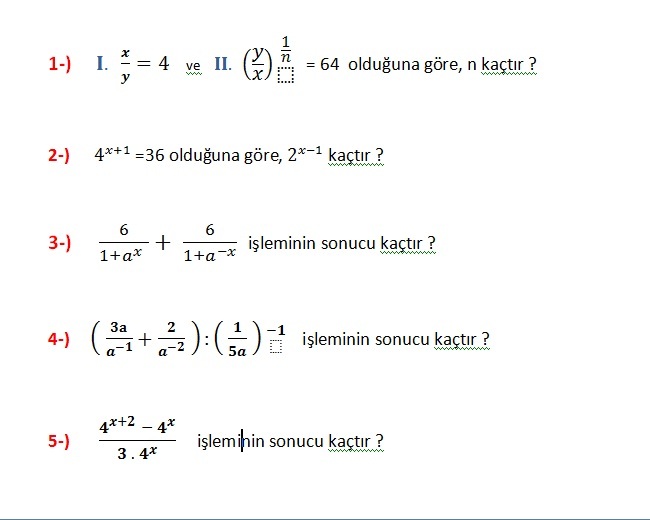  Üslü Sayılar, çözemediğim sorular !