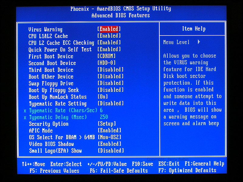 phoenix awardbios cmos setup utility advanced bios features