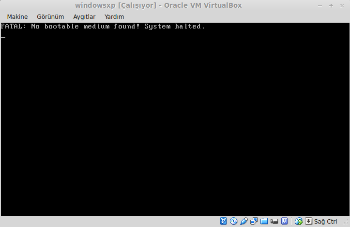 virtualbox no bootable medium found window xp