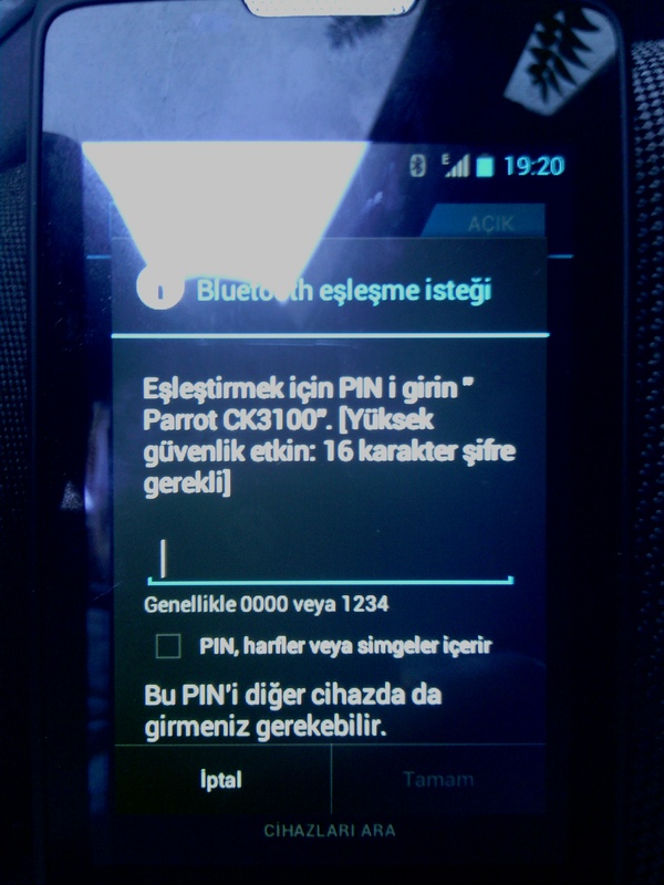  Turkcell maxiplus5 telefon Parrot araba bt eşleşmiyor.