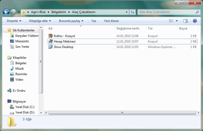  Windows 7 de Görev Çubuğuna XP' deki gibi Masaüstünü Göster Butonu Eklemek(Resimli Anlatım)