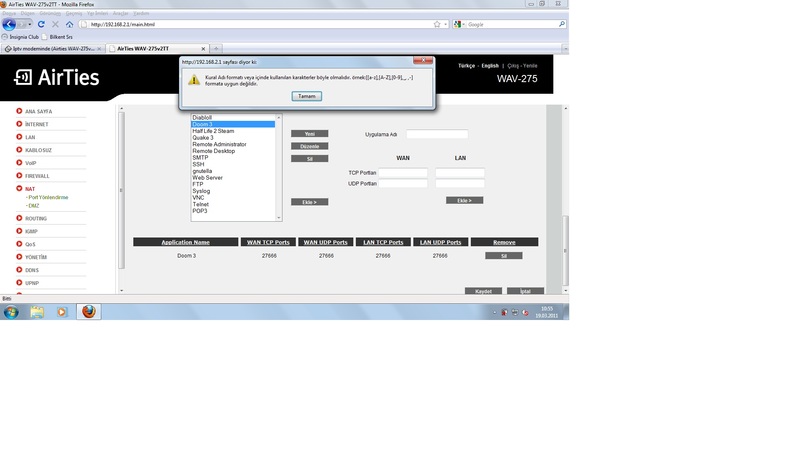  Iptv modeminde (Airties WAV-275v2TT) port açma sorunu