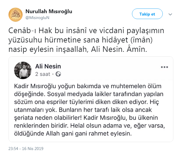 Ali nesinden skandal laf :kadir mısıroğlu bu ülkenin renklerinden biridir