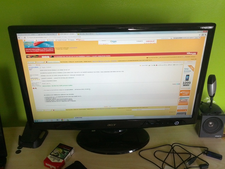  ACER H243H  24'' LCD MONİTÖR KUTULU VGA+DVİ+HDMİ  310 TL