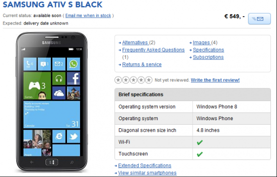 Samsung Ativ S, Avrupa'da ön siparişli satışa sunuluyor