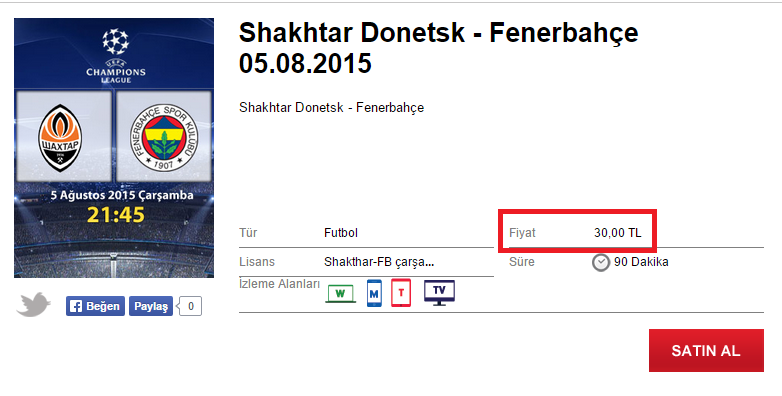  FB'den Açıklama Var..Shakhtar Donetsk-Fenerbahçe Rövanş Maçı 30 Tl !! (Digitürk)