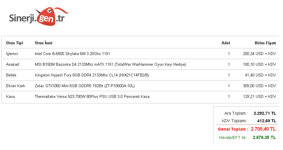  2500 TLye sistem tavsiyesi