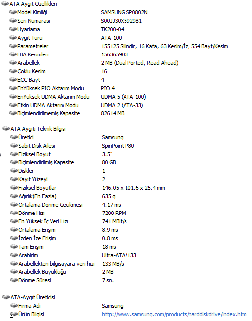  Samsung SP0802N IDE 80 GB HDD