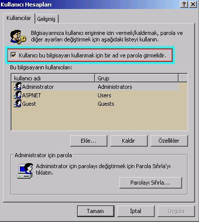  Xp'ye parola koyma sorunu..!