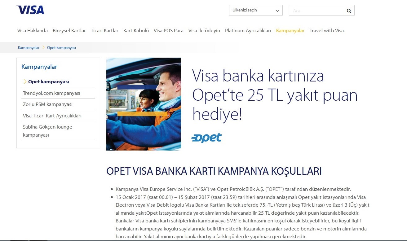  Visa Banka Kartınıza OPET'te 25 Tl Yakıt Puan Hediye