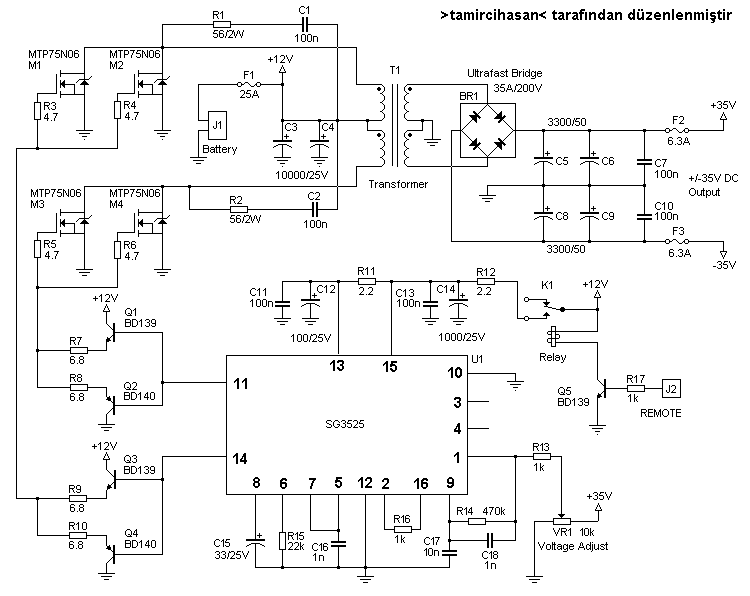  SMPS 12  VOLT DC 2X35 VOLT DC İNVERTER DEVRELERİ HAKKINDA !!!