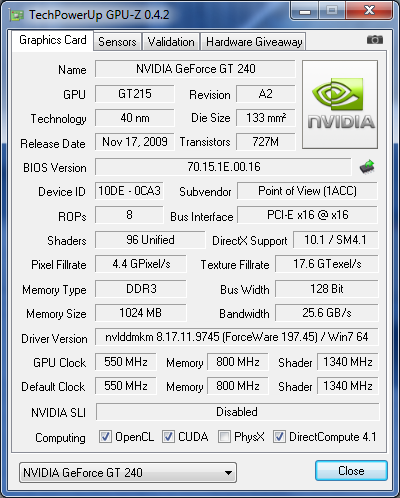  Point of View GT240 1GB SDDR3 Kullanıcı İncelemesi