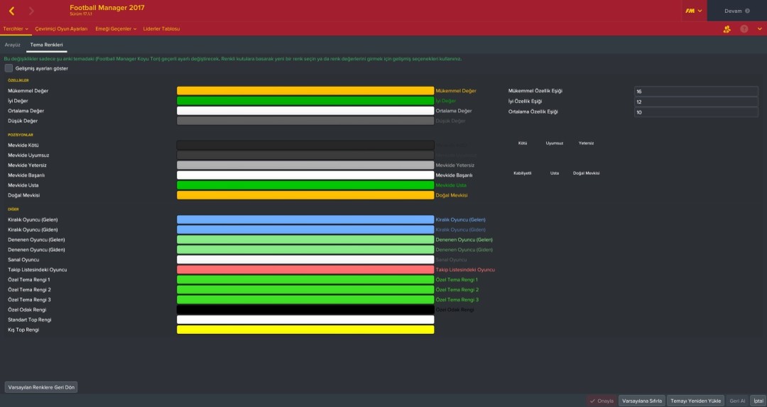  FM 17 Oyuncu Ozellikleri Renk Degisimi