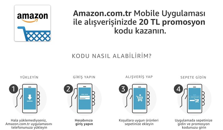 Amazon mobil uygulamasına özel 20 TL indirim fırsatı