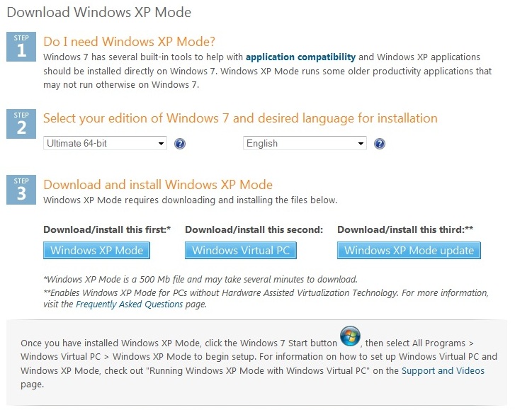  Windows 7'de XP Mode İçin CPU'nun VT Desteğine Sahip Olma Zorunluluğu Kaldırıldı