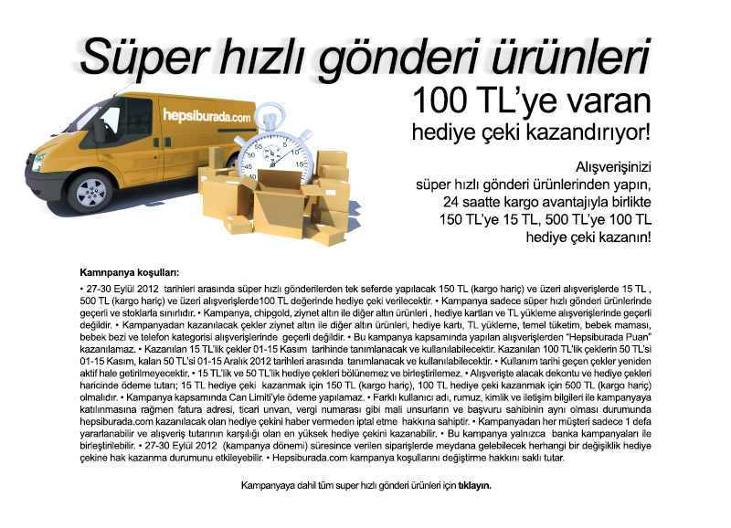  Hepsiburada Süper Hızlı Gönderi Ürünlerde 100 Lira Hediye Çeki(27-30 Eylül)