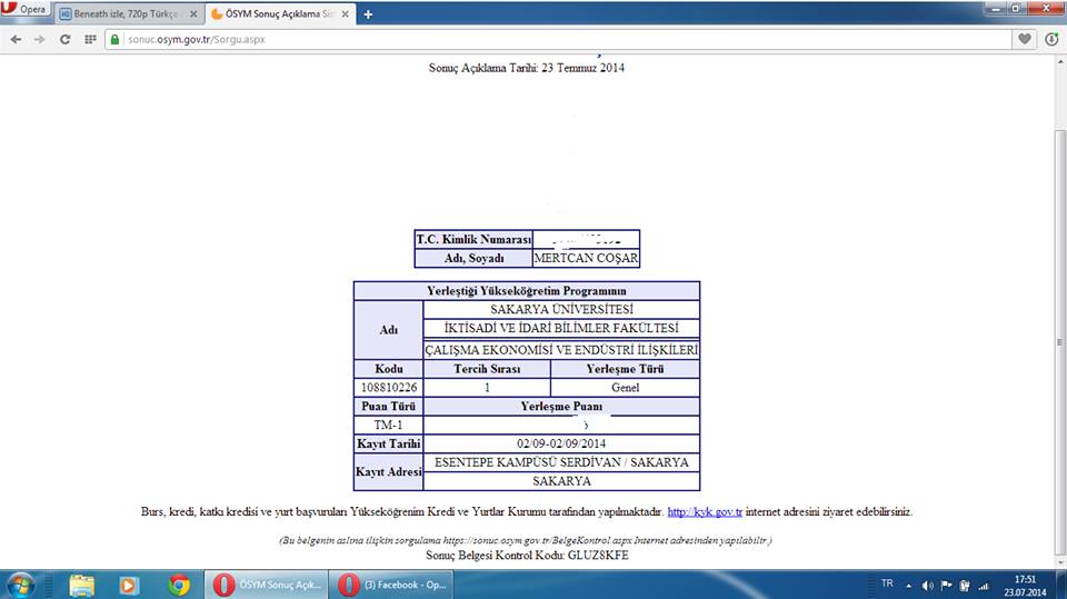  SAKARYA ÜNİVERSİTESİ 2014 GİRİŞLİLER