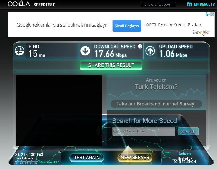  Speedtest sonuçları