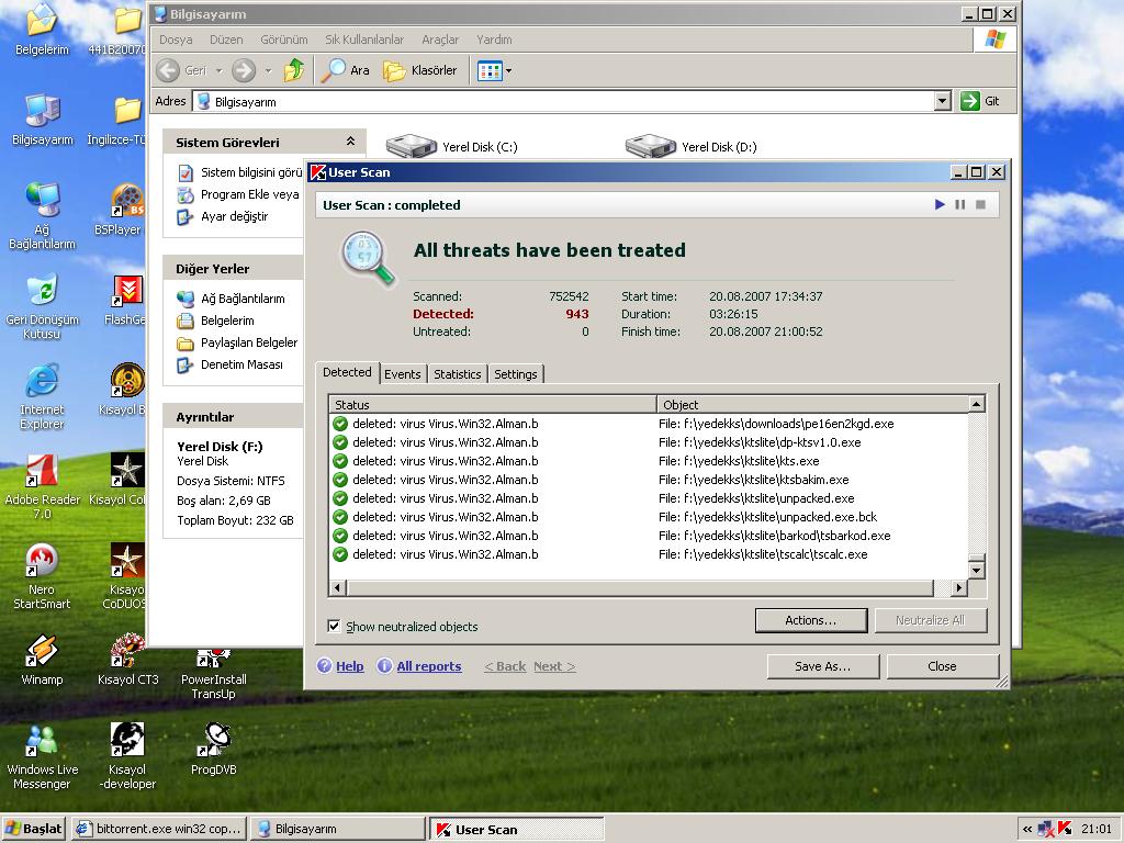  TAM 943 VİRÜS BULDU VE TÜM EXELER GİTTİ