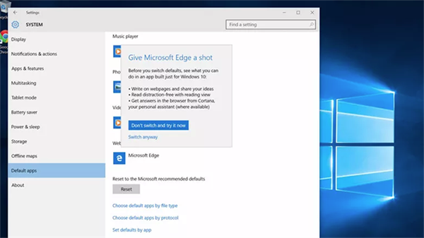 Windows 10, Edge tarayıcısını kullandırmakta ısrarcı
