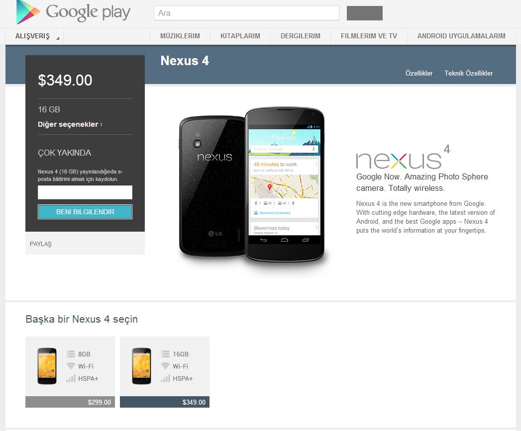 Google Nexus 4 duyuruldu, 299$'dan başlayan fiyatlarla 13 Kasım'da satışa çıkıyor