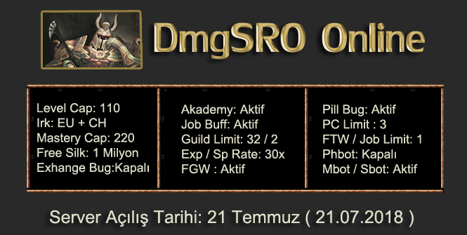 DmgSRO Reborn | 110 Cap | Coin Sistem | Fgw | Free Silk | Uzun Soluklu | 21.07.2018