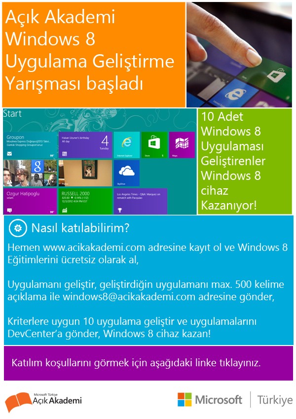  Açık Akademi Windows 8 Uygulama Geliştirme Yarışması