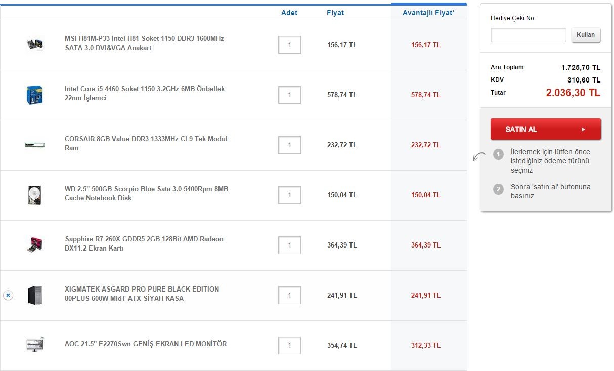  Monitör Dahil 2000TL Sistem Tavsiyesi