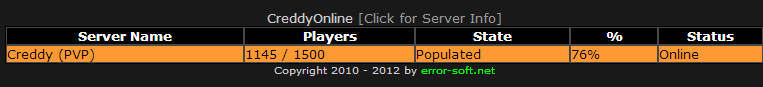  Creddy Online (PvP) Server ve Oyun Bilgileri