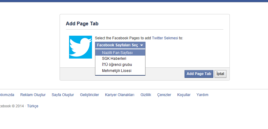  facebook sayfasına twitter iliştirme