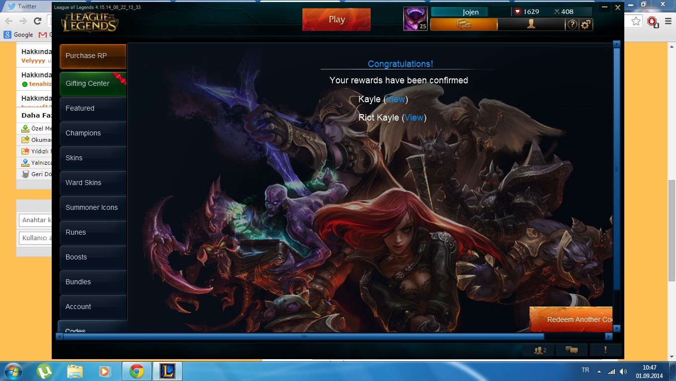  DS Pantheon 5 TL -Riot Kayle 5 TL - Arcade Miss Fortune 8 TL (Paypal) Tükendi