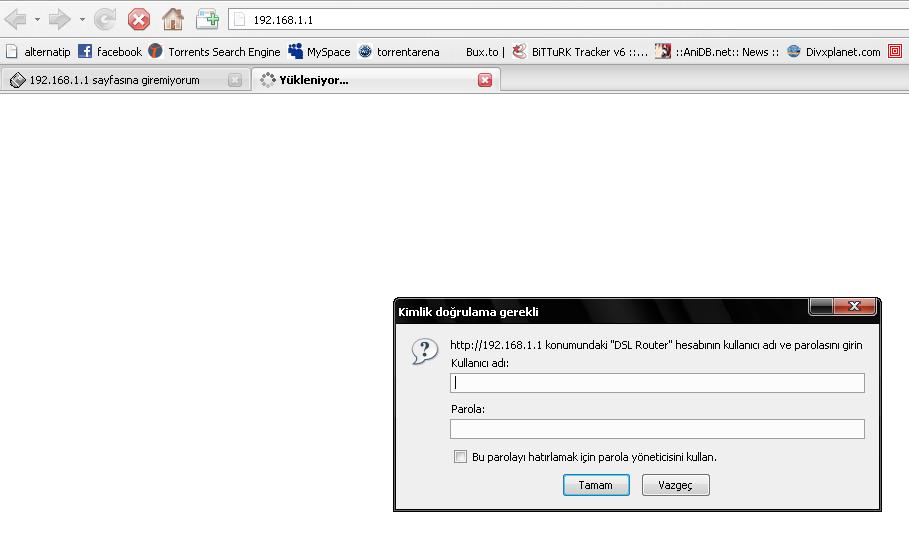  192.168.1.1 sayfasına giremiyorum