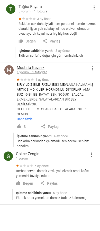 Google Map'te gezerken denk geldiğim restorant ve yorumları bu nedir böyle :D