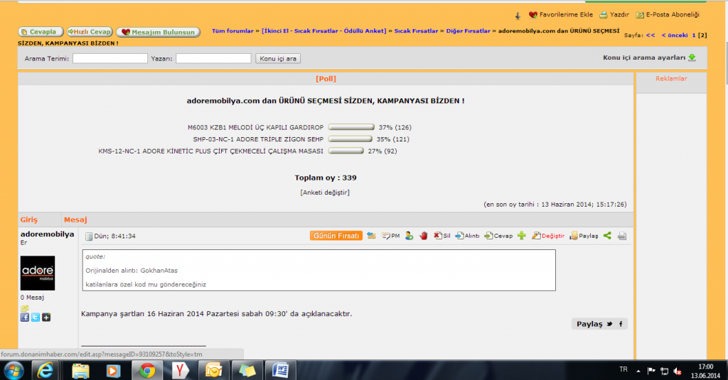  adoremobilya.com dan  yine sadece DH Forum üyelerine süper fırsat!!!
